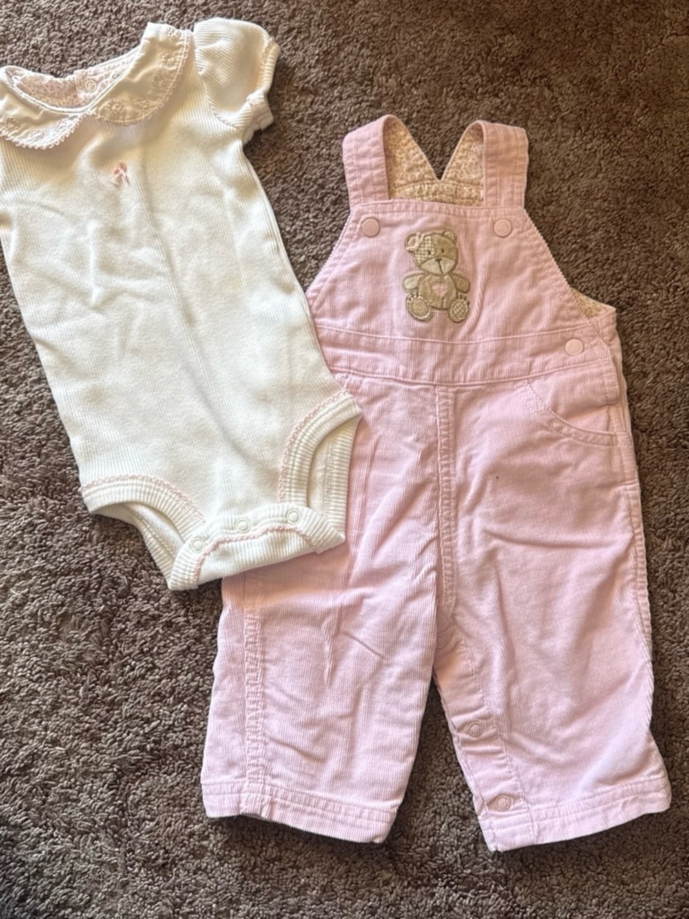Vintage Carter's Pink Corduroy Overalls with Cream Bodysuit